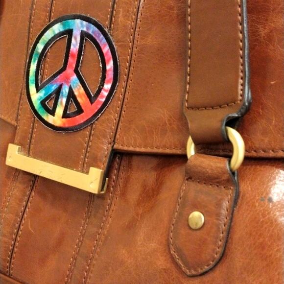 Peace Patent Leather Purse Brown Shoulder Bag Handbag Festival Boho Fairy Gypsy - Picture 2 of 10